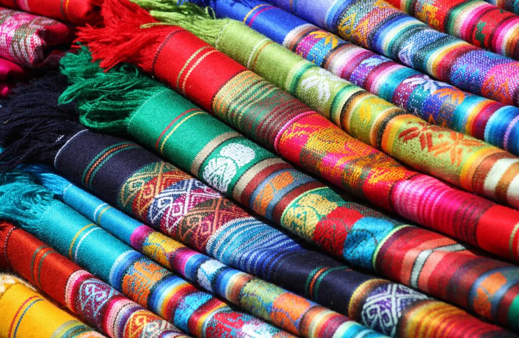 Many andean-pattern textiles.